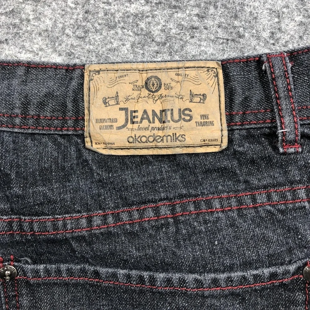 Vintage Akademiks Jeanius Jeans Mens 50x32 Gray Relaxed Wide Leg Denim Big Tall
